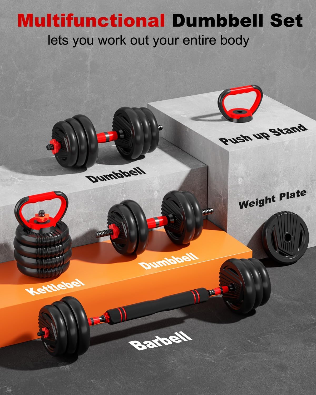 Adjustable Dumbbells, 20/30/45/70/90lbs Free Weight Set with Connector,5 in1 Dumbbells Set Used as Barbell,Kettlebells,Push up Stand,Fitness Exercises for Home Gym Suitable Men/Women - Image 6