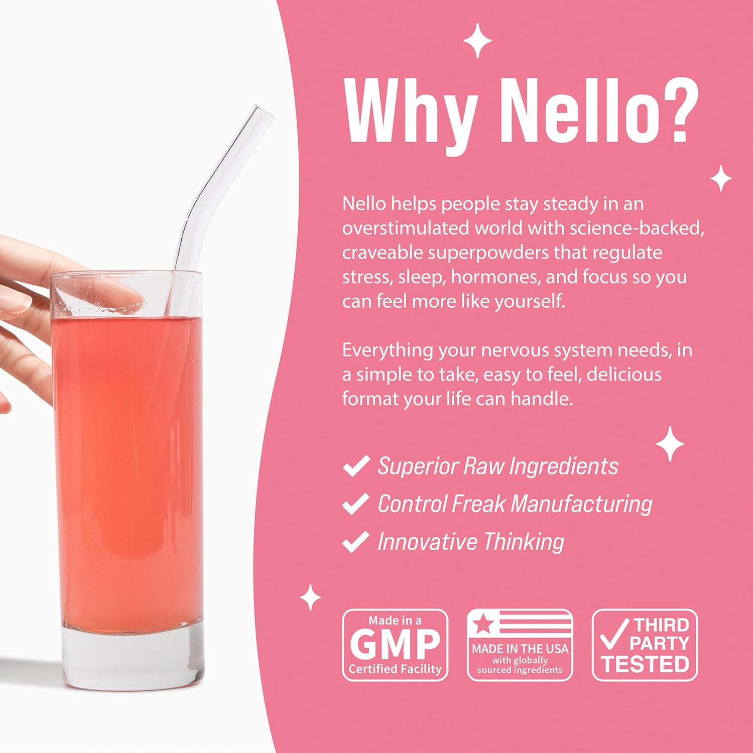 Nello Superbalance Hormonal Support Drink Mix, SRI-81 Shatavari, Myo-Inositol, Rhodiola Rosea, Vitamin C, Magnesium, Theobromine (30 Servings, Strawberry Lemonade) - Image 5