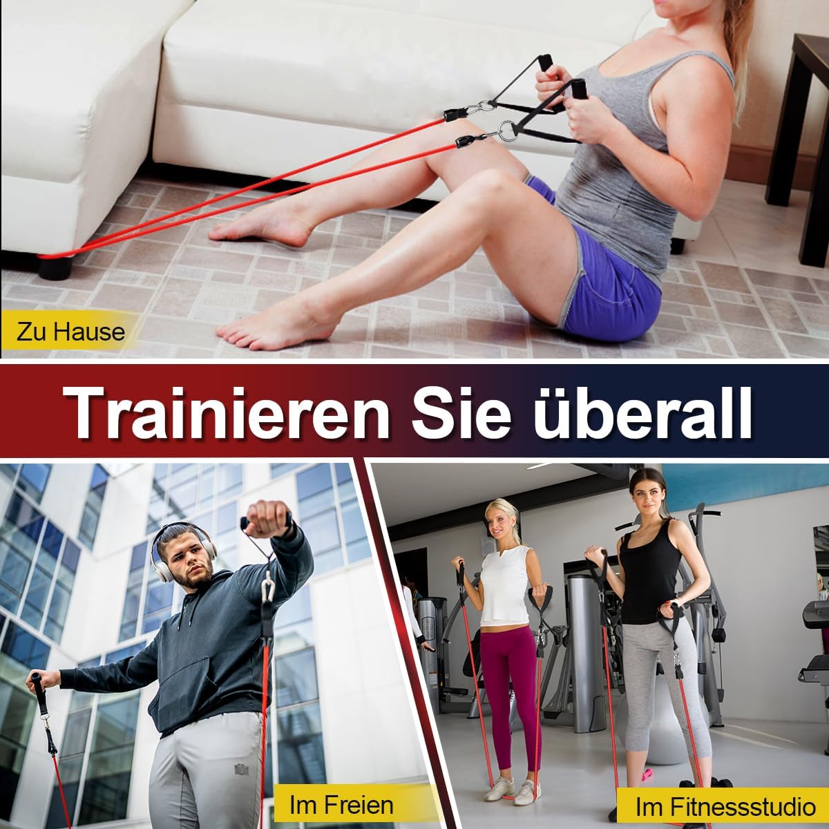 WHATAFIT Resistance Bands, Exercise Bands, Workout Bands with Handles, Door Anchor and Ankle Straps, 5 Resistance Levels Fitness Bands for Strength Training, Physical Therapy, and Home Gym Equipment - Image 5