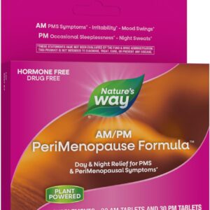 Nature's Way AM/PM PeriMenopause Formula, Perimenopause and PMS Symptom Support*, Hormone-Free, Hot Flashes*, PMS Symptoms*, Restful Sleep*, 30 AM & 30 PM Tablets (Packaging May Vary)