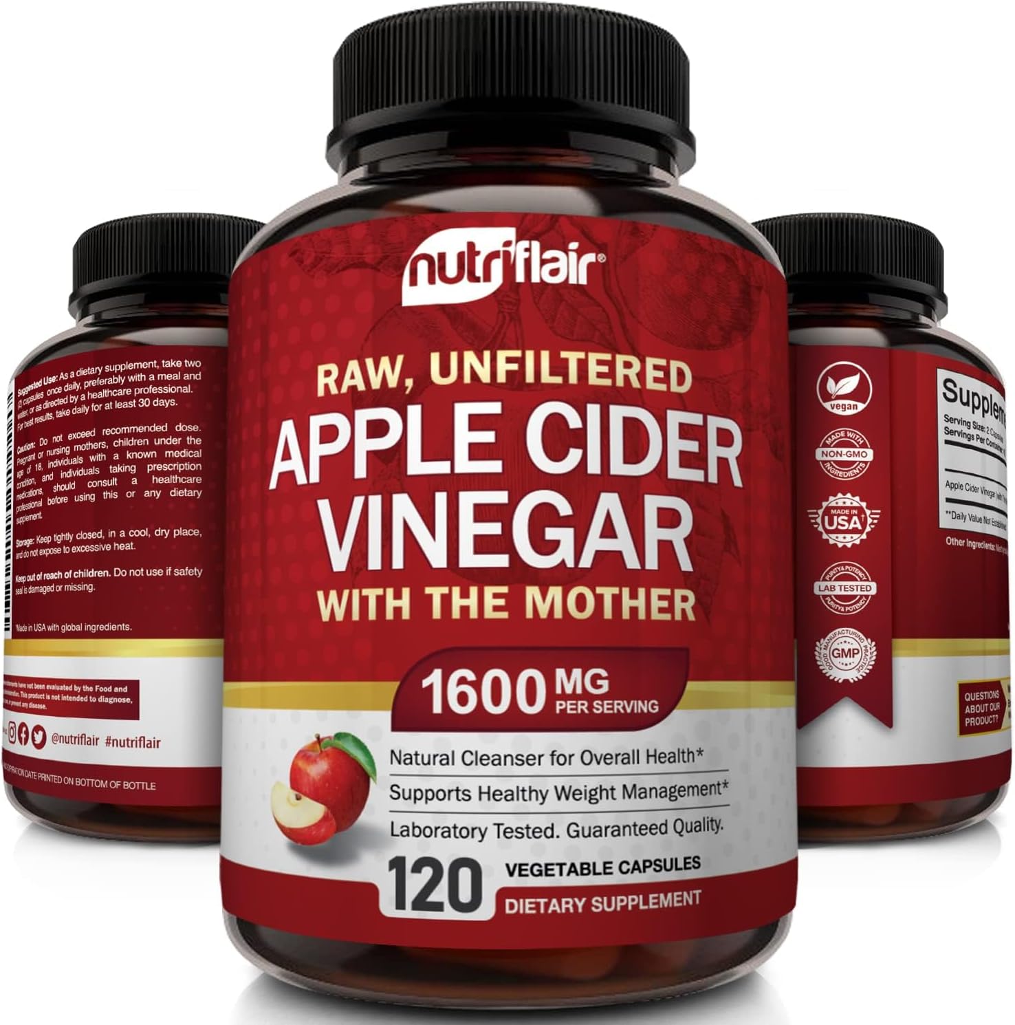 Apple Cider Vinegar Capsules with The Mother - 120 Vegan ACV Pills - Best Supplement for Healthy Weight Loss, Diet, Keto, Digestion, Detox, Immune - Powerful Cleanser & Appetite Suppressant Non-GMO - Image 4