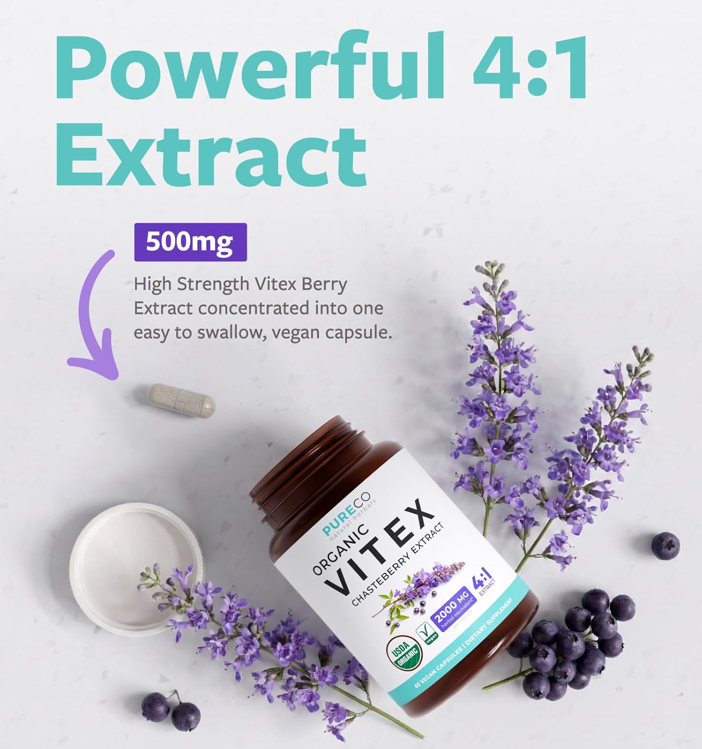 Organic Vitex Chasteberry Supplement for Women - High Strength Chaste Tree Berry Extract Supports Hormone Balance for Women from PMS to Menopause - Filler Free Vegan & Non-GMO (2 Month Supply) - Image 3
