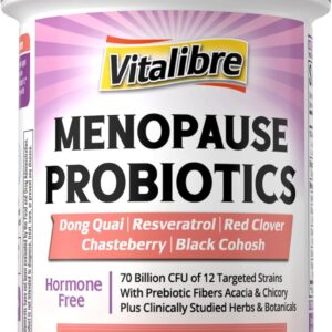 Vitalibre Menopause Probiotics – 70 Billion CFU with Prebiotics & Herbal Support for Hormone Balance & Gut Health (30 Capsules)
