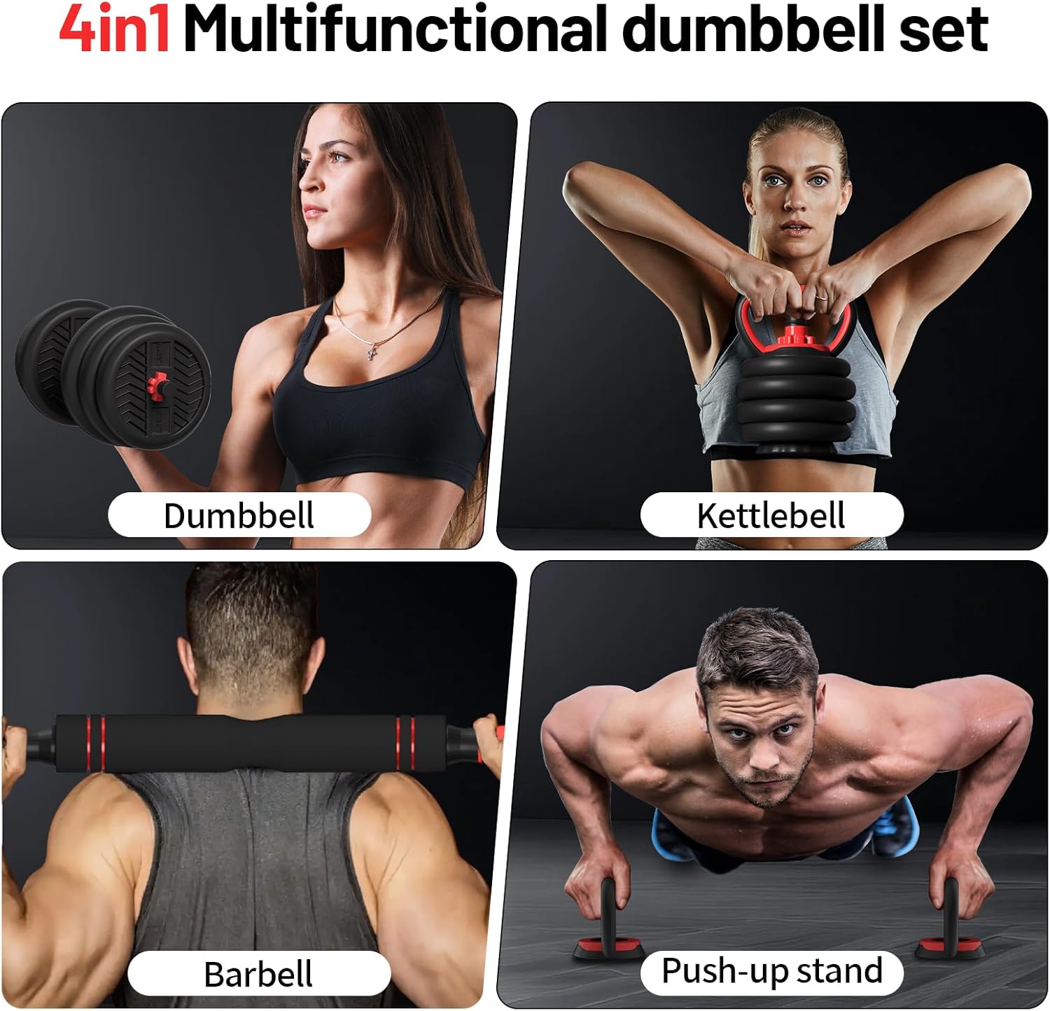 Adjustable Dumbbell, 20/30/40/60/80lbs Dumbbells Set, 4-in-1 Free Weights for Women/Men Workout Equipment Used as Barbell/Kettlebells/Push up Stand for Home Gym - Image 2