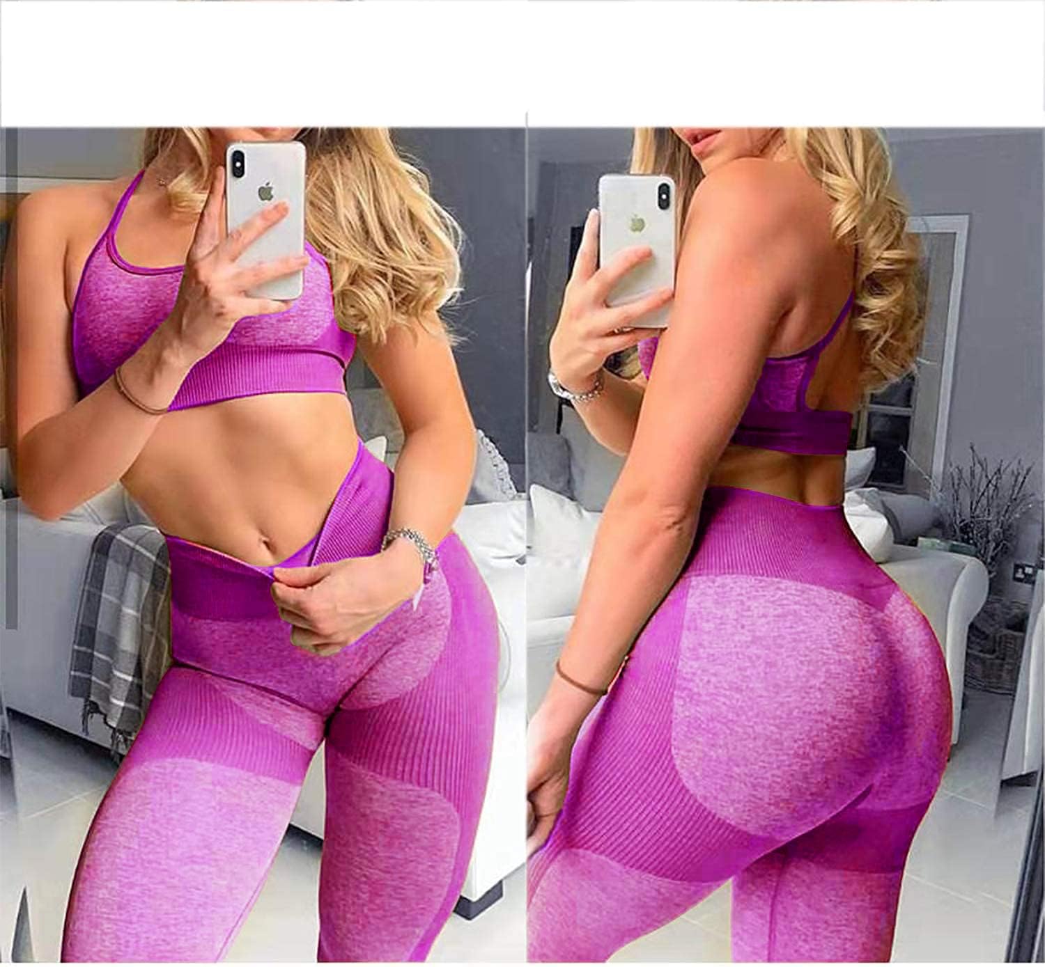 OLCHEE Women’s Workout Sets 2 Piece - Seamless Yoga Leggings and Cross-Strap Sports Bra Gym Outfits Activewear Matching Set - Image 5