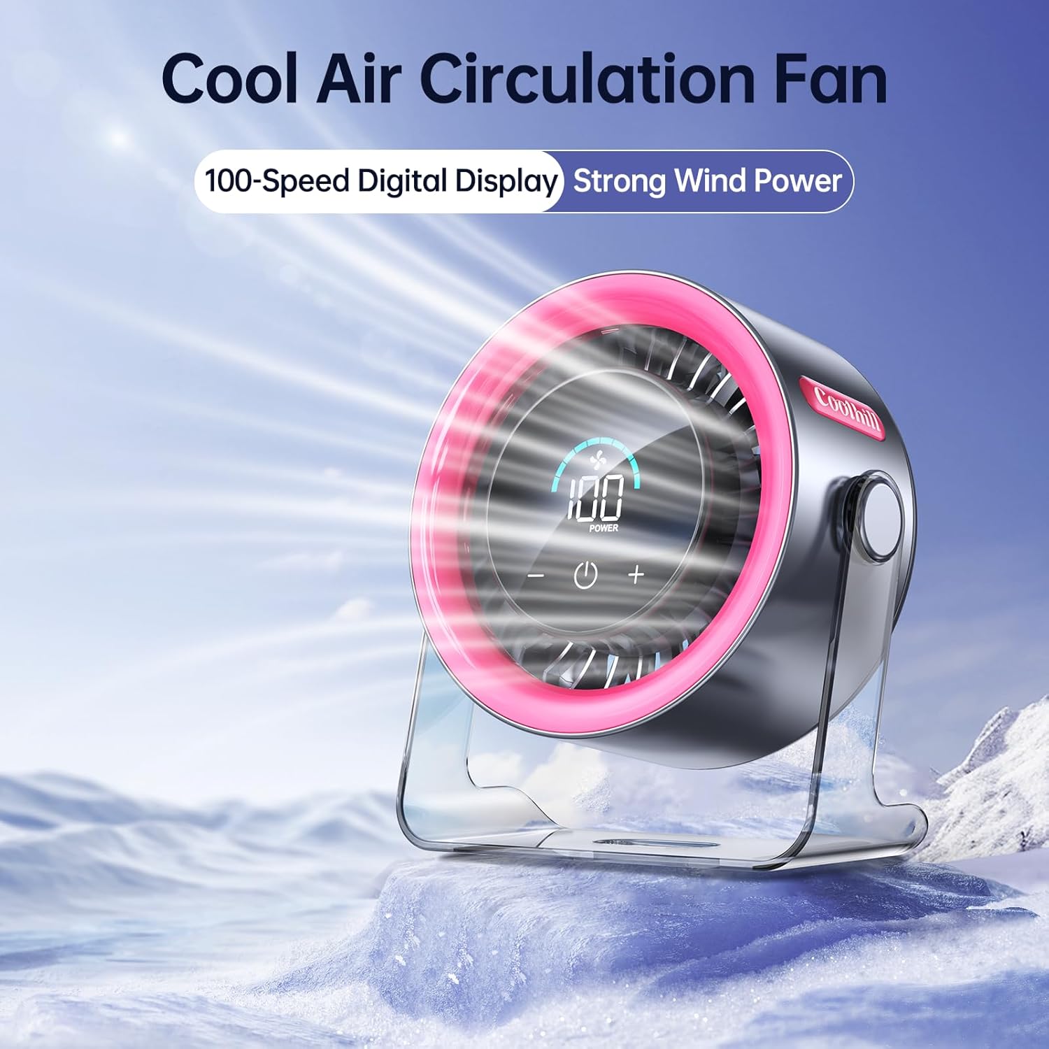 Handheld Portable Fan with Ice Cooler: 100-Speed 5500mAh Rechargeable Handheld Fan, 12H Time Hand Cooling Personal Fans with 20000 RPM Air Turbo Tech for Travel Outdoor (Pink) - Image 2