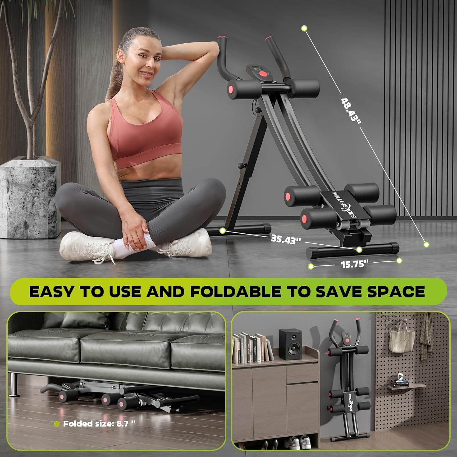 BODY RHYTHM Dual-Track Ab Machine with 4 Adjustable Heights, Foldable Core & Abdominal Exercise Machine, Total AB Workout Equipment for Home Gym, Ab Women Exercise Fitnes Trainer. - Image 6