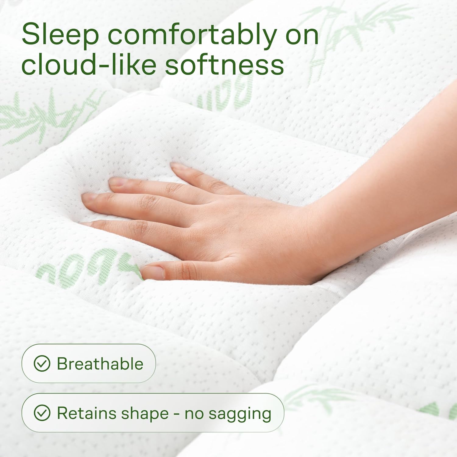 Niagara Sleep Solution Ultra Soft Full Size Mattress Topper - Viscose Made from Bamboo Pillow Top Mattress Pad for Back Pain Relief - Naturally Cooling for Hot Sleepers, Green - Image 2