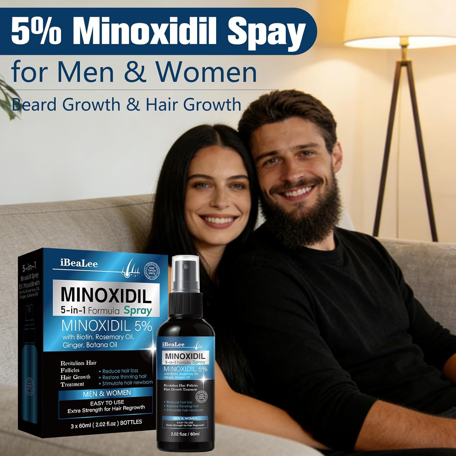 5% Minoxidil for Men and Women Hair Growth, Hair Loss Treatments Serum with Biotin Batana and Rosemary, Minoxidil Hair Growth Spray for Stronger Thicker Fuller Hair Beard Regrowth, 3 Bottles - Image 7