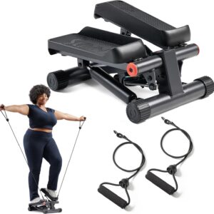 Sunny Health & Fitness Mini Steppers for Exercise at Home, Stair Step Workout Machine with Resistance Bands, Full Body Cardio Equipment, Optional Free SunnyFit App Connection Smart Stepper