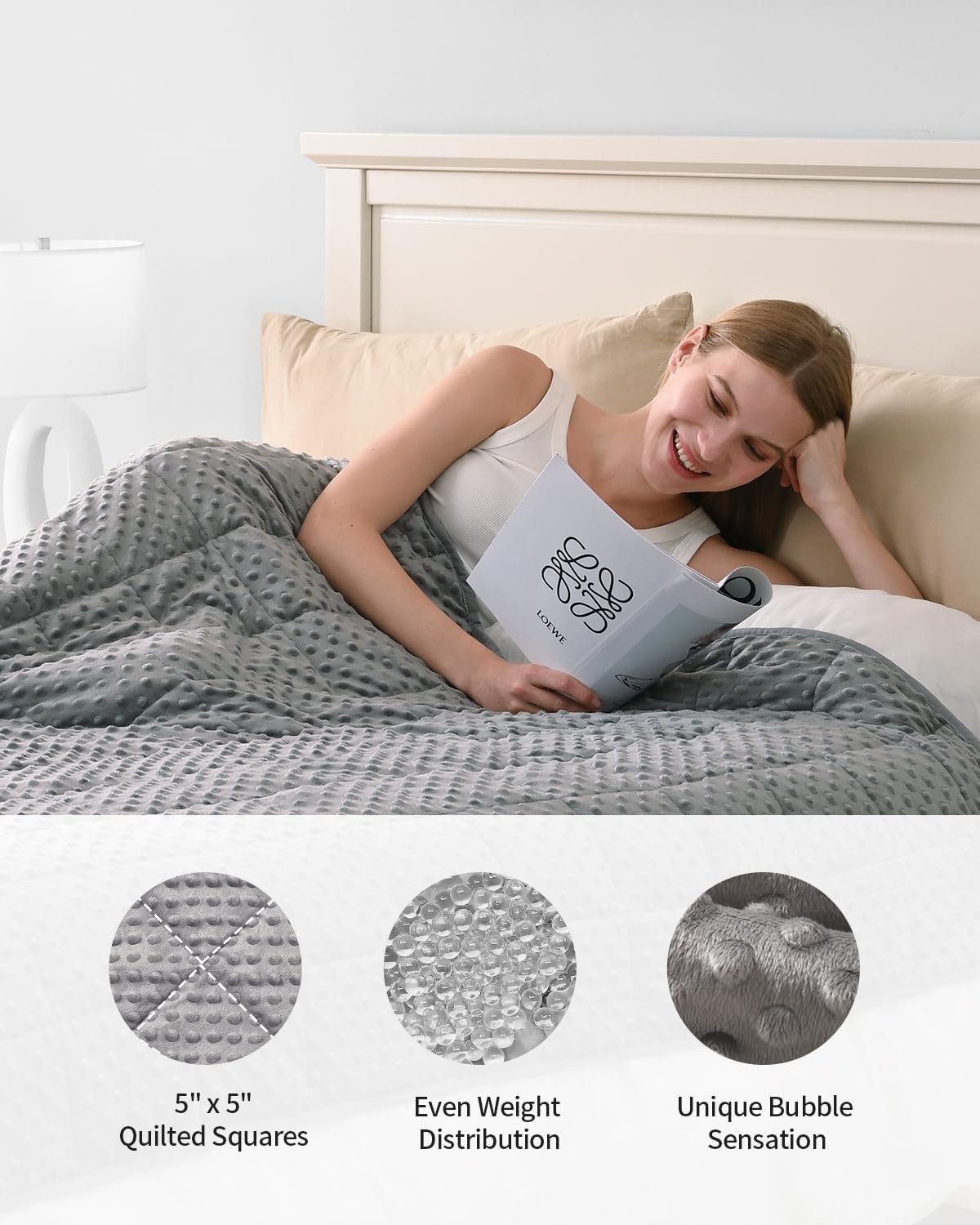Mr. Sandman Weighted Blanket for Adults Queen Size 15 lbs, Soft Cooling Heavy Minky Blanket for Sleep, Washable Throw Blanket with Glass Beads, 60 x 80 Inches, Grey - Image 4