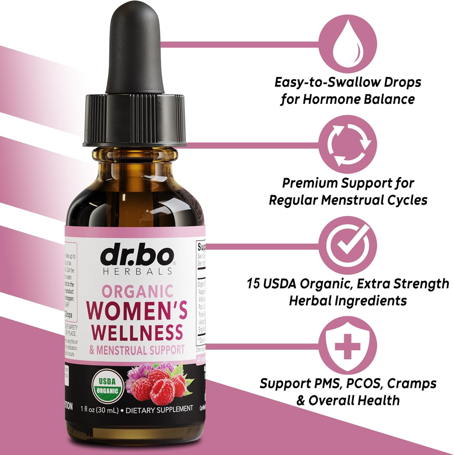 Hormone Balance for Women & PMS Relief - Women's Wellness Organic Hormonal Balance Supplements Liquid Drops & Menstrual Cramp Period Support - Raspberry Leaf, Chasteberry, Black Cohosh Supplement 1 Oz - Image 2