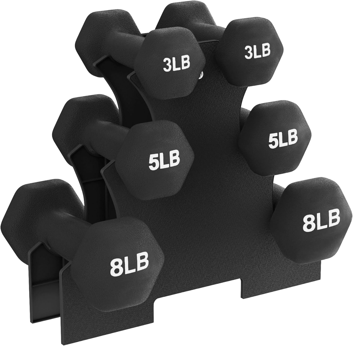 BalanceFrom Neoprene Coated Iron Dumbbell Hex Weights Set with Stand – Color-Coded or Black Options with Non-Slip Grip for Strength Training, Resistance Workouts, and Home Gym Fitness - Image 2
