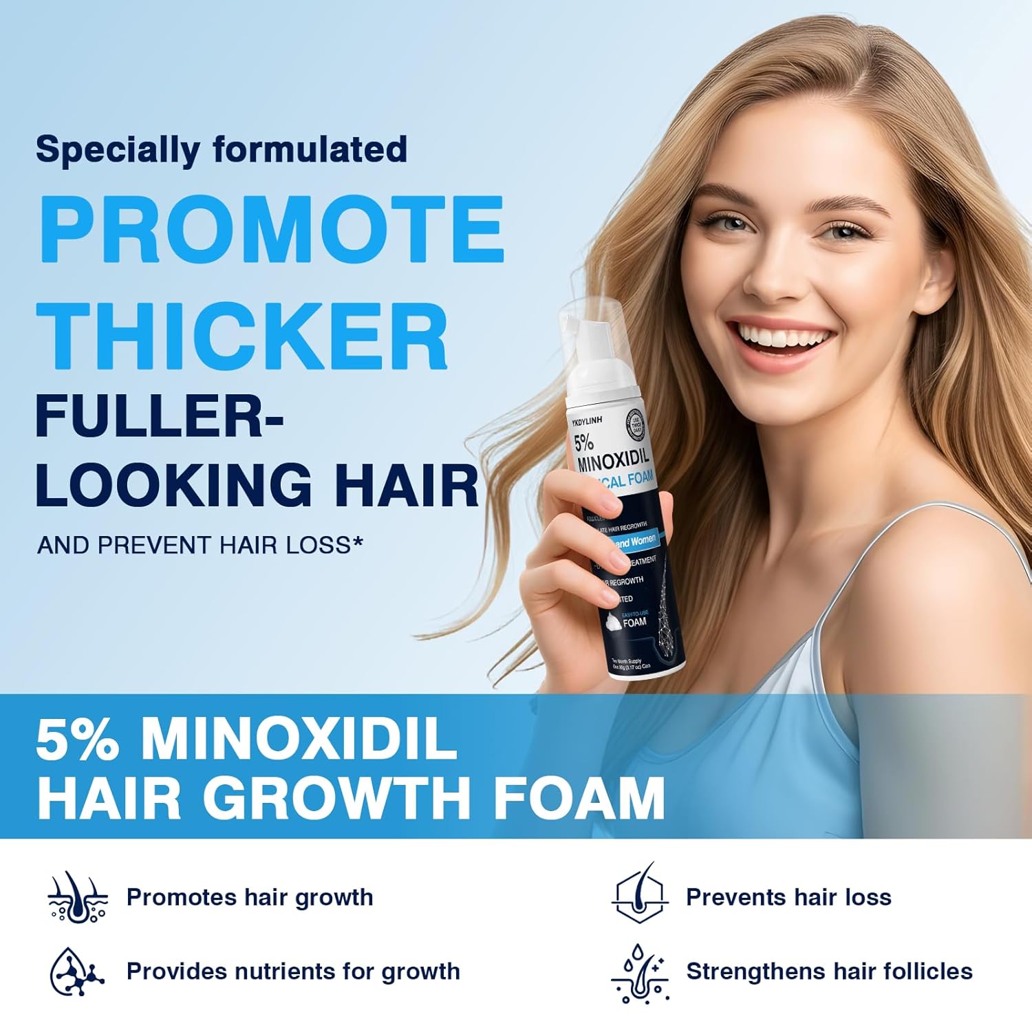 5% Minoxidil Foam– Hair Regrowth Treatment for Men & Women, Prevents Hair Thinning & Strengthens Roots, Minoxidil Foam for Fuller, Healthier Hair,9.52 Ounce (Pack of 1) - Image 2