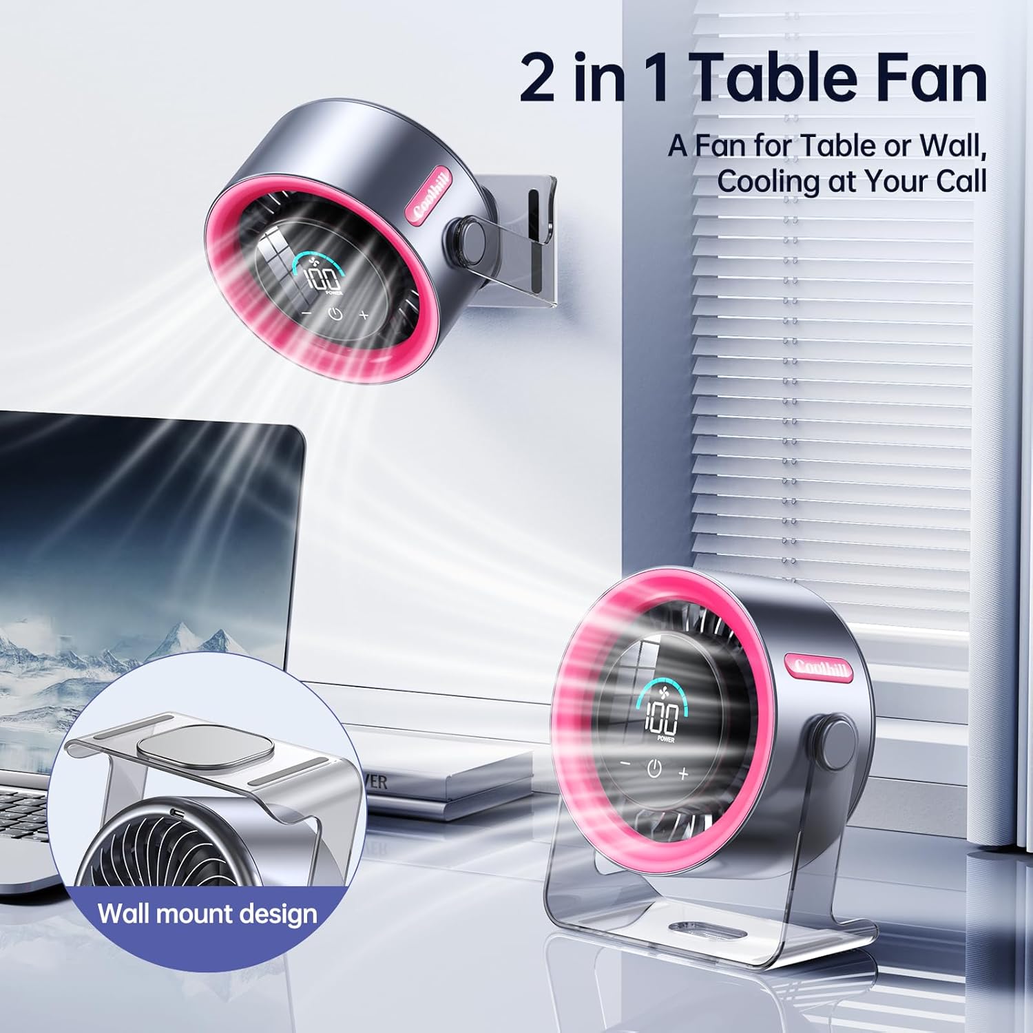 Handheld Portable Fan with Ice Cooler: 100-Speed 5500mAh Rechargeable Handheld Fan, 12H Time Hand Cooling Personal Fans with 20000 RPM Air Turbo Tech for Travel Outdoor (Pink) - Image 3