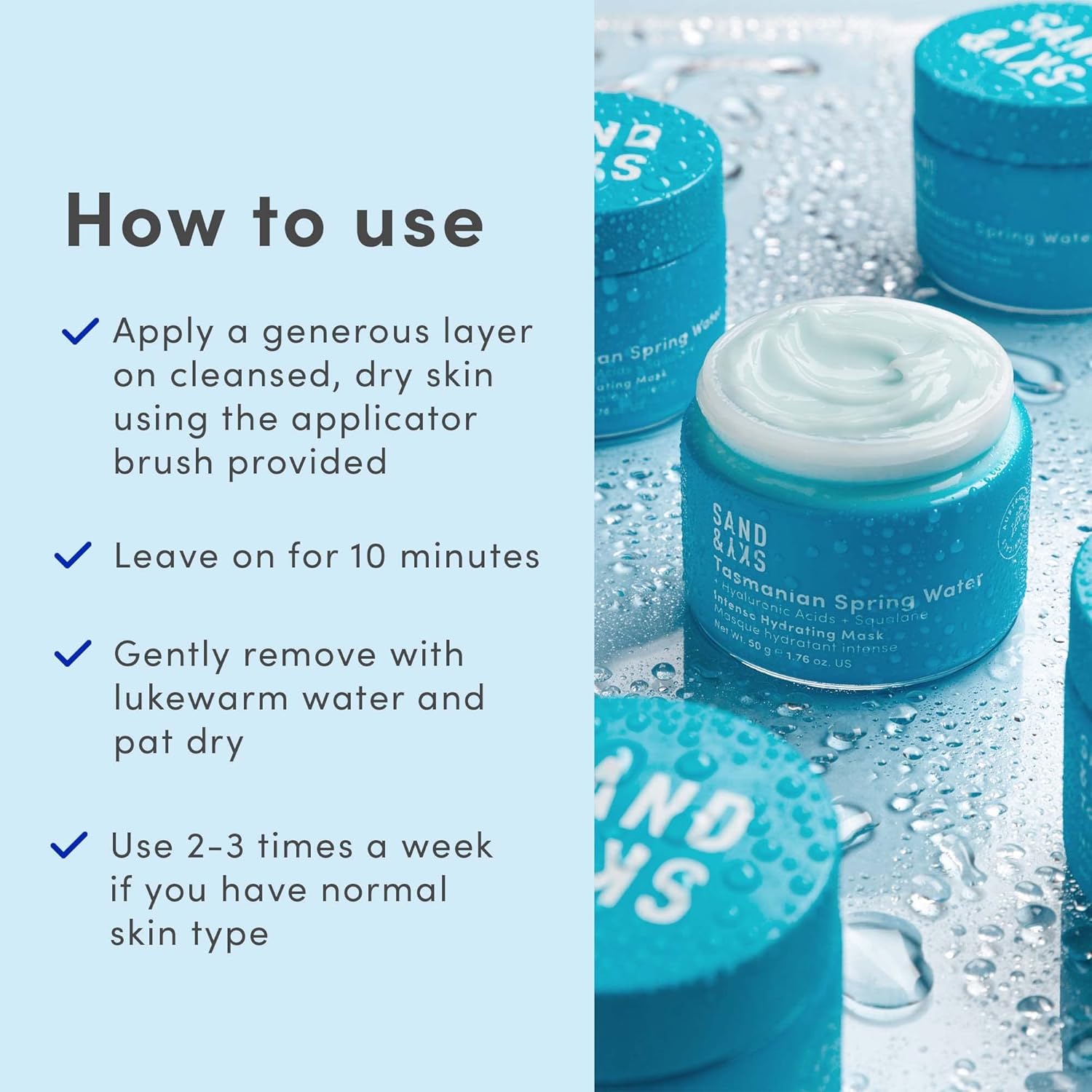Sand & Sky Face Mask Hydrating Skincare with Hyaluronic Acid - Tasmanian Spring Water Intense Hydration Facial Mask, Skin Barrier Repair, Soothes Redness, Anti Aging Sleeping Mask, Australian Beauty - Image 9