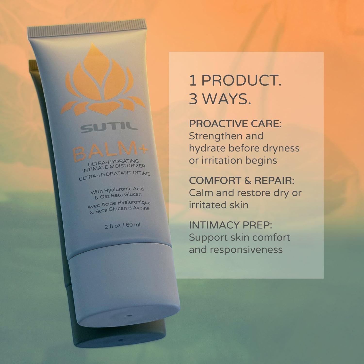 SUTIL Balm+ Intimate Moisturizer for Women - Hormone-Free Daily Hydration for Sensitive Skin, Water-Based, Fast Absorbing, Non-Sticky, Hyaluronic Acid & Ectoin, 2 oz - Image 3
