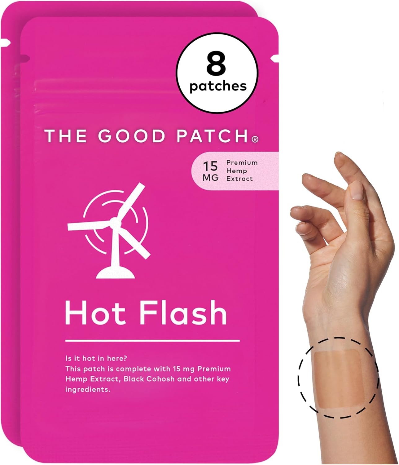 The Good Patch Hot Flash Hemp Menopause Patches Support for Women, Sustained Release, Natural Patch with Hemp Extract, Black Cohosh, Black Pepper, Plant Powered Wearable Wellness (8 Total Patches)