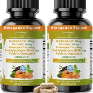 GREENPEOPLE Menopause Supplements for Women - Black Cohosh & Ashwagandha for Hot Flashes, Night Sweats, Mood Swings, Hormonal Balance Support,10 Billion CFU Probiotic - 120(2 Packs) Capsules Vegan