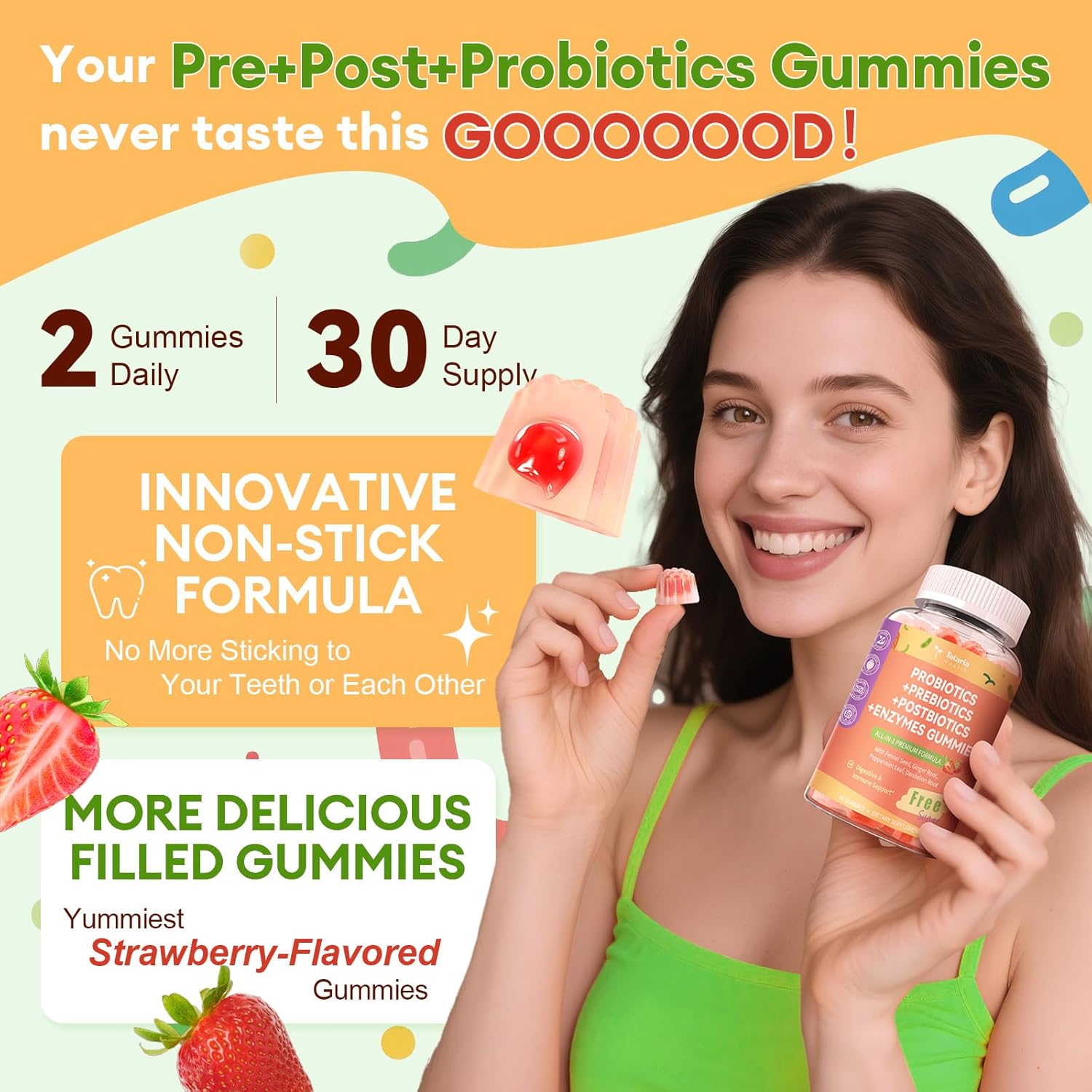Totaria Sugar Free 5-in-1 Probiotic Prebiotic Postbiotic Gummy, 36 Strains Probiotics for Women Men with Digestive Enzymes, Peppermint, Complete Immune, Gut & Digestive Support, Vegan, 60 Counts - Image 7