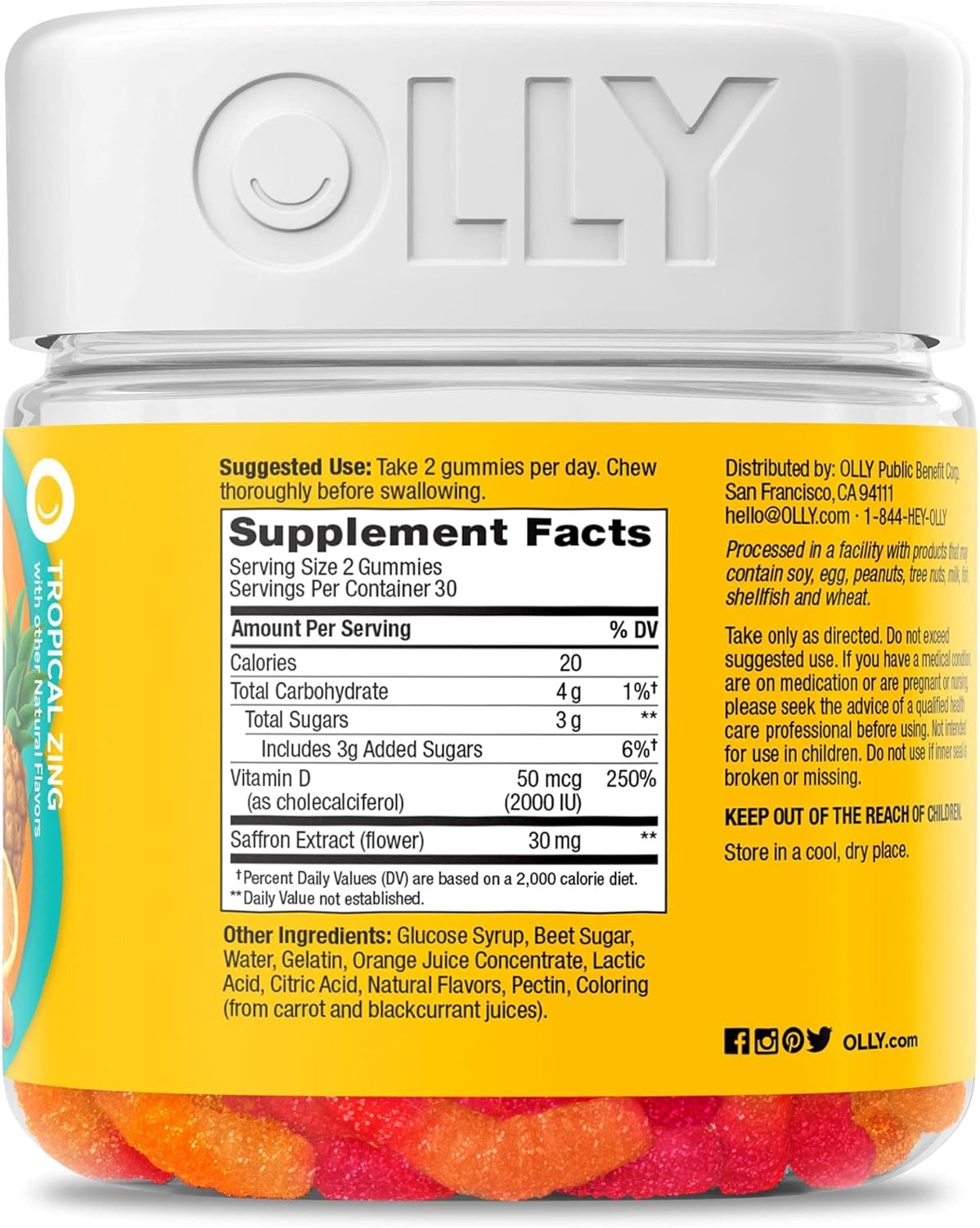 OLLY Hello Happy Gummy Worms, Mood Support Gummies For Adults,* Saffron Extract, Vitamin D, Tropical Zing Flavored, 30 Day Supply - 60 Count - Image 9