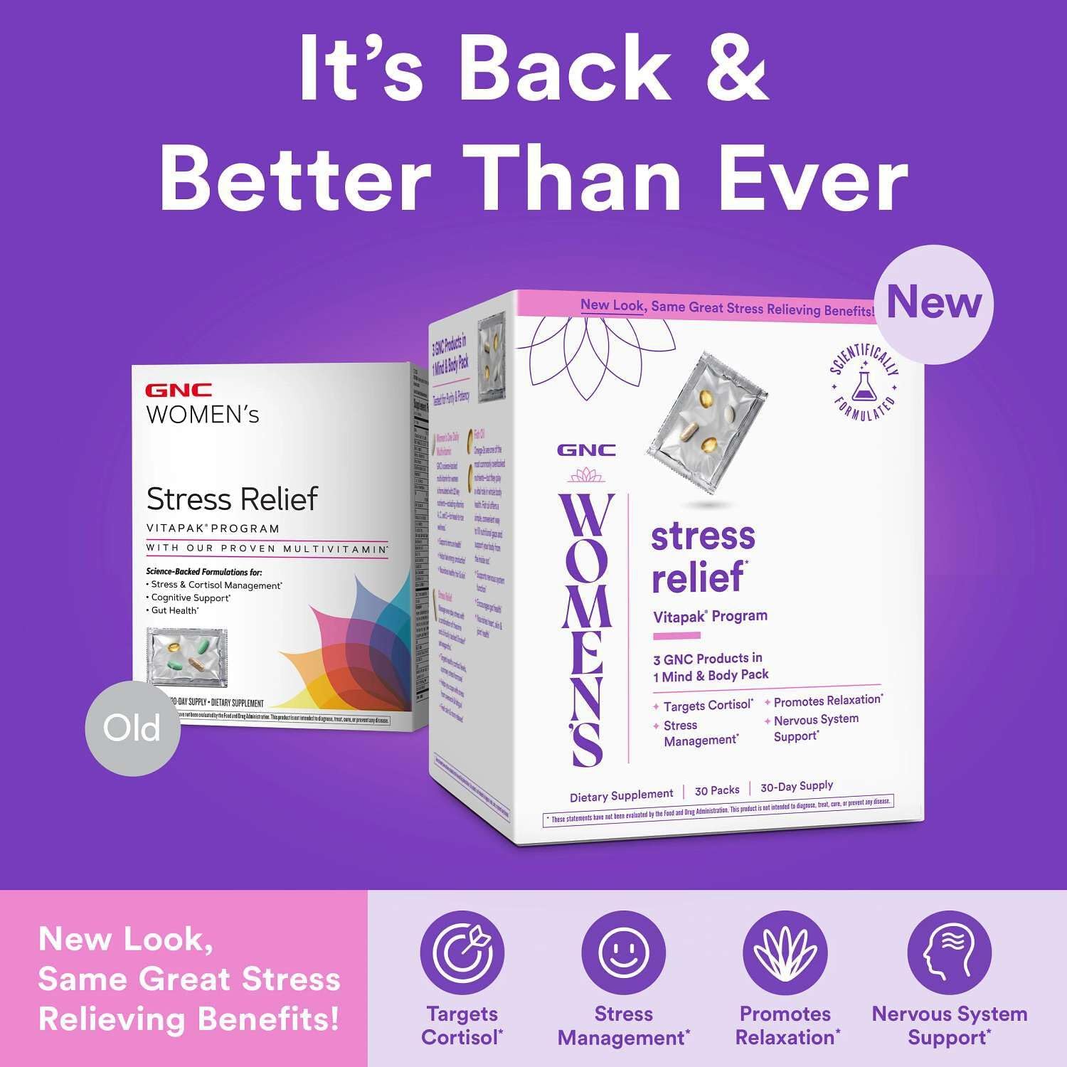 GNC Women's Stress Relief Vitapak, Stress & Cortisol Management, 30 Count - Image 2