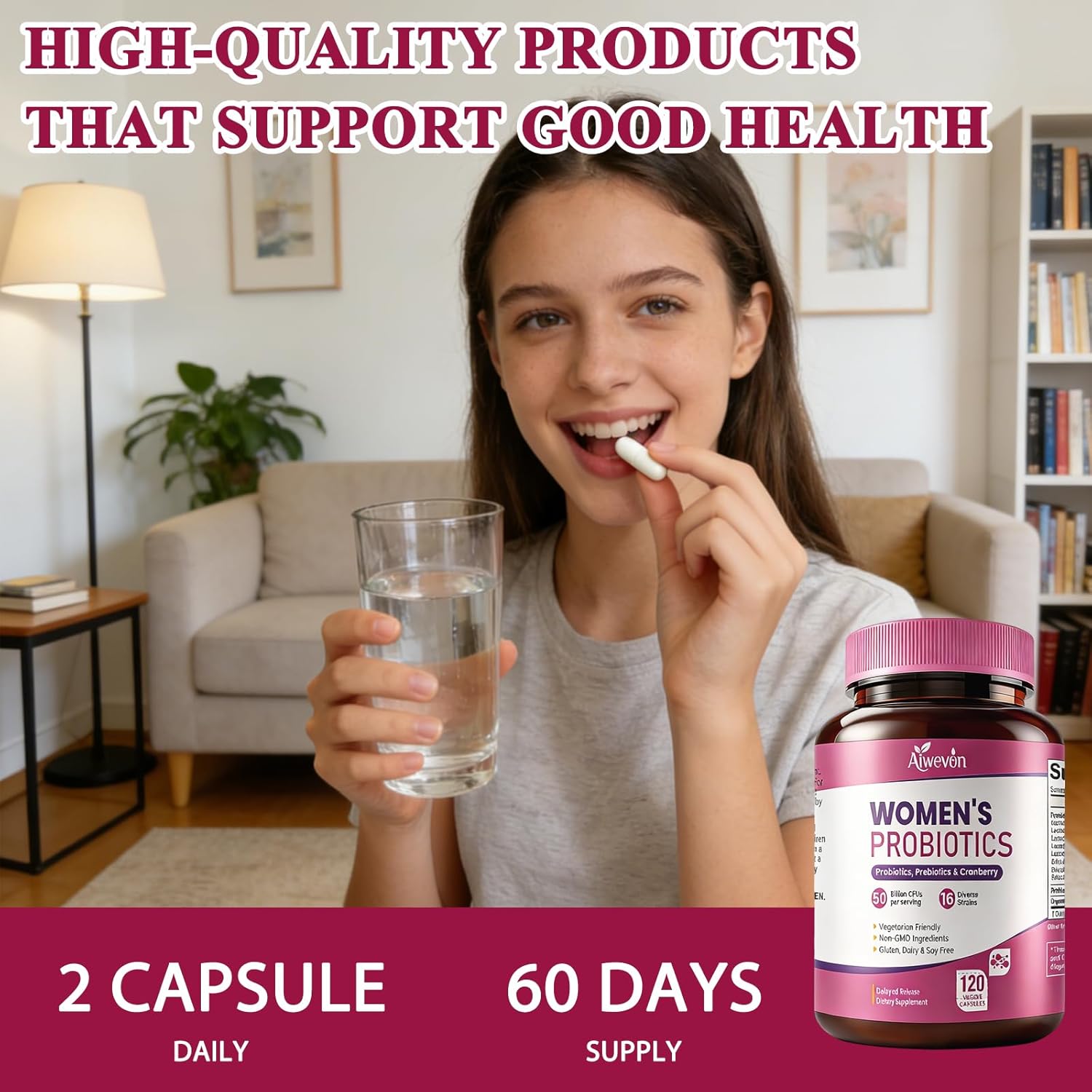 Women Probiotics 50 Billion CFU: Probiotics for Women with Prebiotics & Cranberry, 16 Strain Probiotic Supplement for Digestive Gut Health, Vaginal & Urinary Tract Support Vegan Probiotic 120 Capsules - Image 2