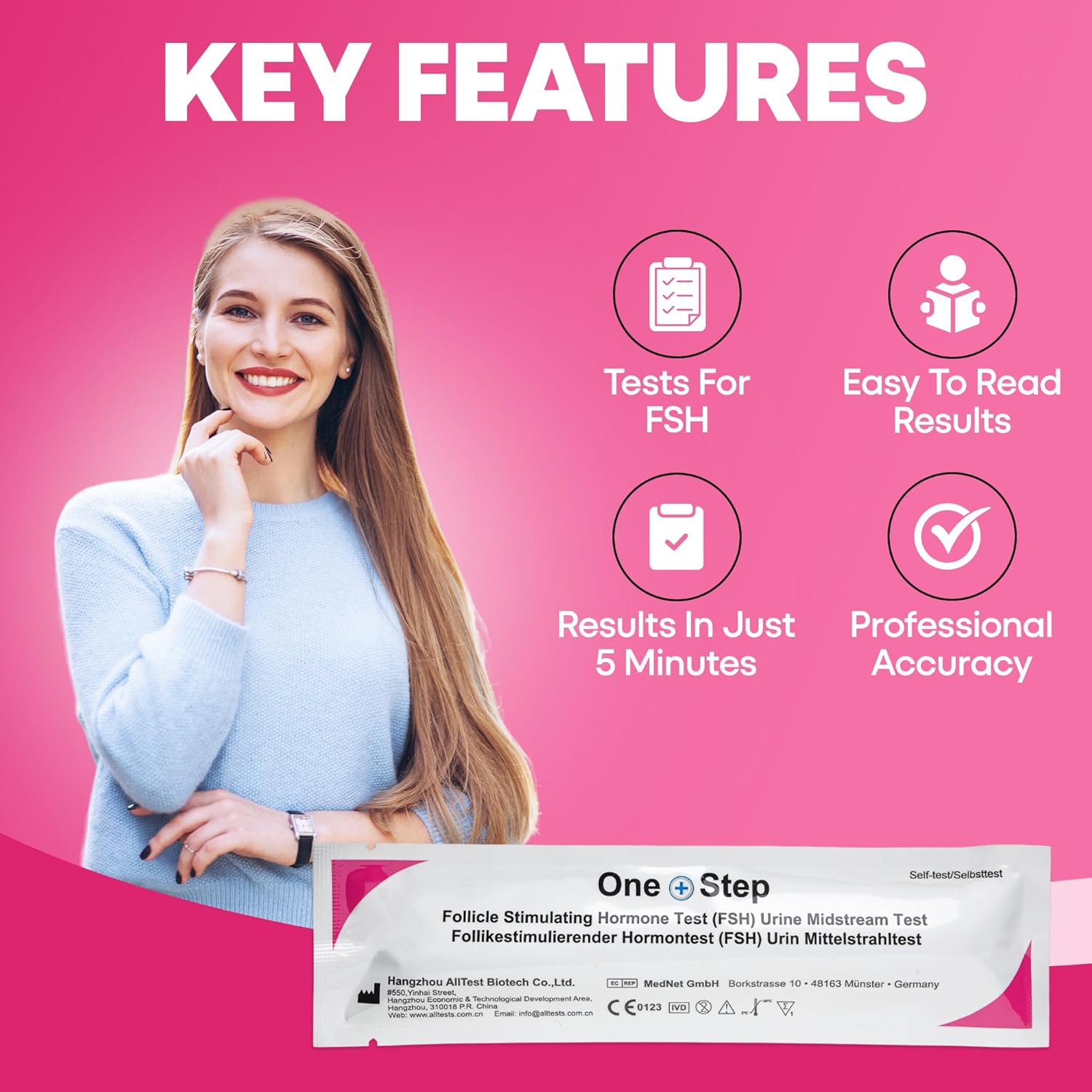 One Step Female Fertility Test Midstream, 2 Test Pack, Peri Menopausal, Menopause Testing Kit, Home Urine FSH Test - Image 2