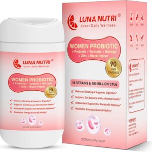 Women Probiotic,18 Strains & 180 Billion Cfus, with 3 Prebiotics+Turmeric + Zinc + Black Pepper & Muilt Enzymes for Women, Digestive, Immune Support & Metabolic Wellness