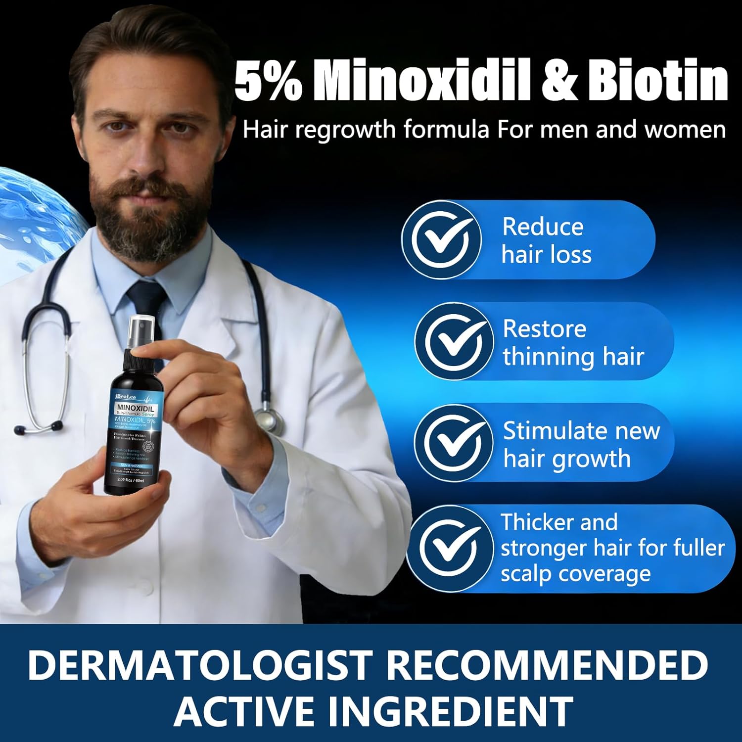 5% Minoxidil for Men and Women Hair Growth, Hair Loss Treatments Serum with Biotin Batana and Rosemary, Minoxidil Hair Growth Spray for Stronger Thicker Fuller Hair Beard Regrowth, 3 Bottles - Image 3