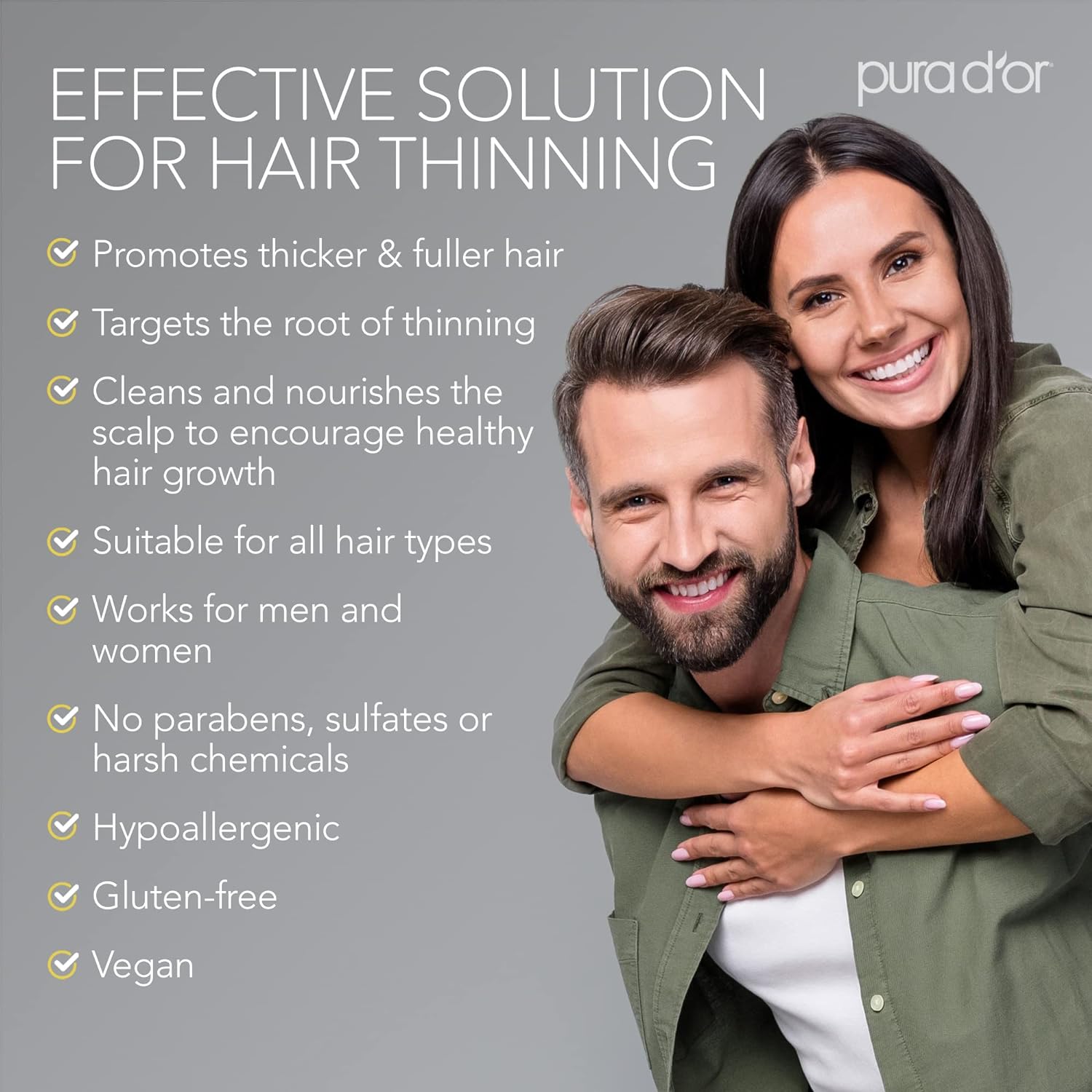 PURA D'OR Original Gold Label Anti-Thinning Shampoo - CLINICALLY TESTED - Biotin & Argan Oil – Sulfate-Free Strengthening & Volumizing for Fuller-Looking Hair, Men & Women, Natural Earthy Scent 16 oz - Image 5
