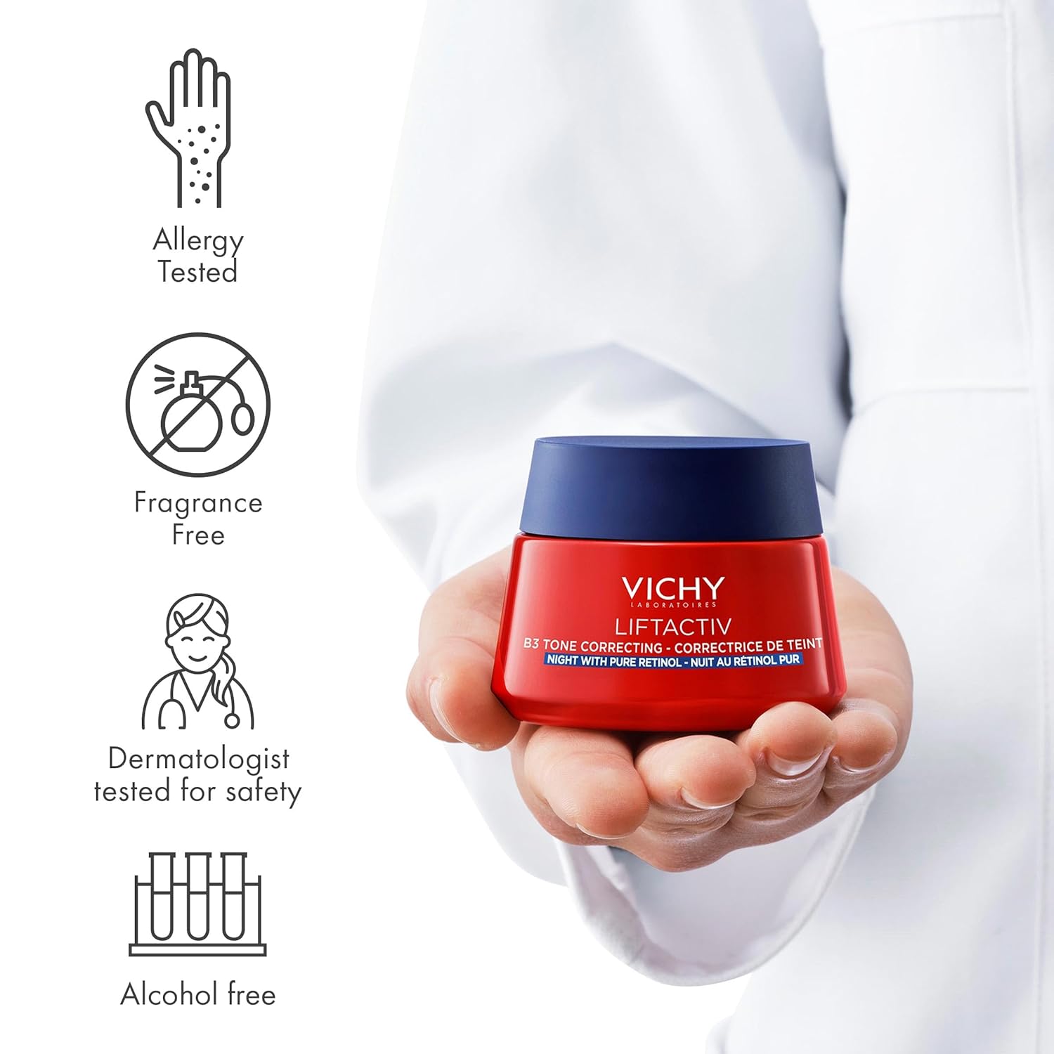 VICHY Liftactiv B3 Tone Correcting Night Cream, 4% Niacinamide + 0.15% Pure Retinol, Anti Aging Face Cream Evens Skin Tone, Fade Dark Spots & Smooth Wrinkles, Formula Minimizes Risk Of Irritation - Image 6