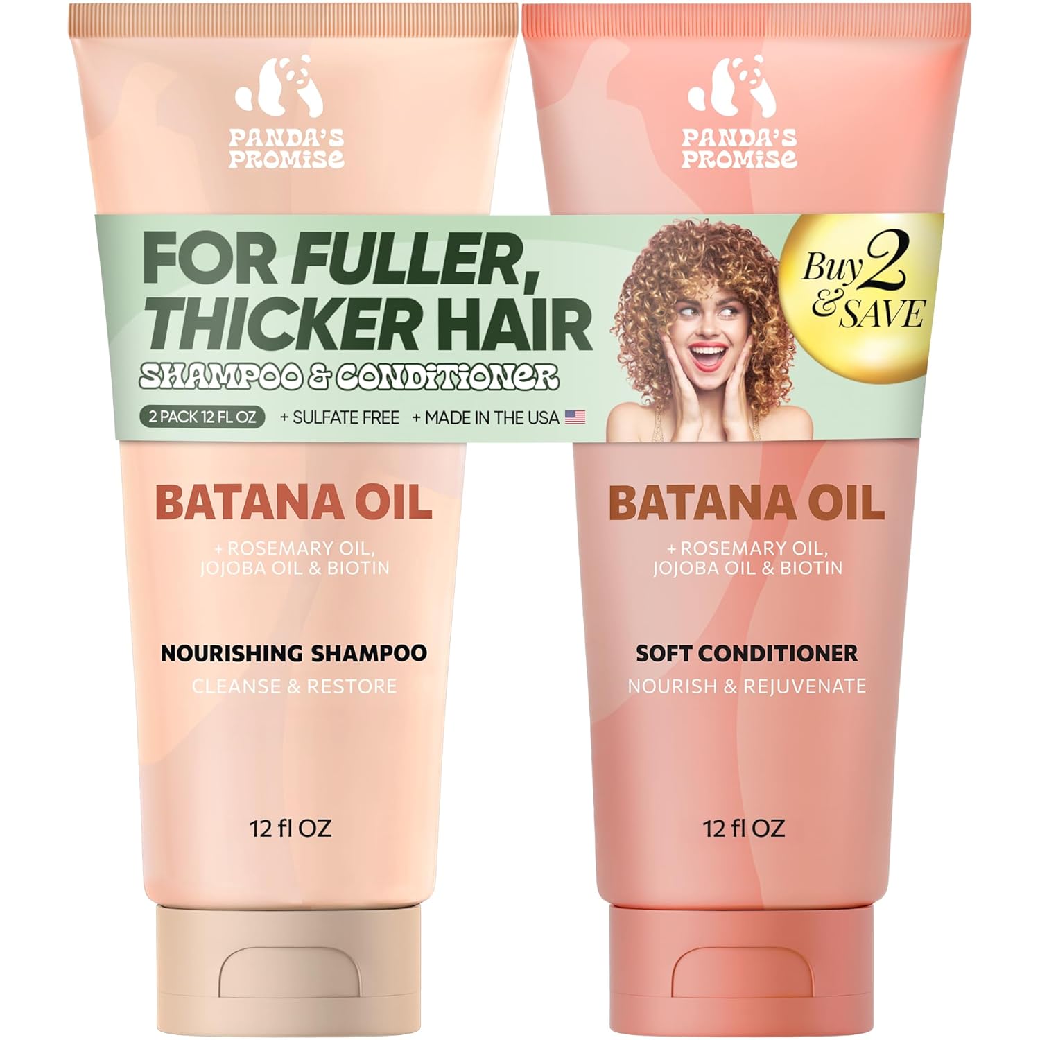 Panda's Promise Batana Oil Shampoo and Conditioner Set – Sulfate-Free Haircare with Batana Oil Nourishing Duo for Smooth, Soft and Manageable Hair For All Hair Types, Unisex (12 fl oz Each)