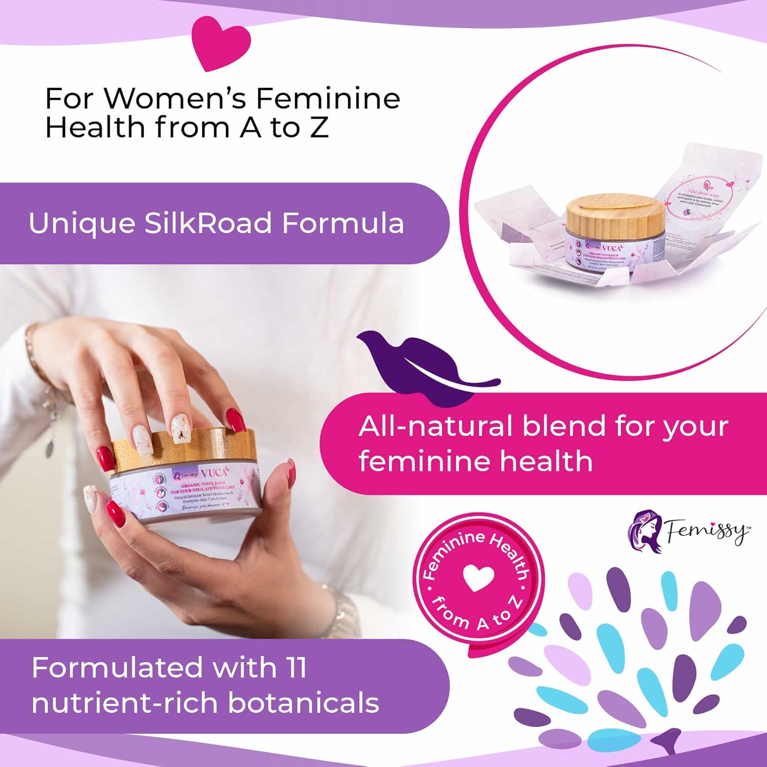 Vulva Balm (2 oz); Vulva Cream; Intimate Vulva Moisturizer for Women, Feminine Relief Care Balm + Heat Patches for Menstrual Cramps based on Flow Strength, 10 Period Patches for Weak & Normal Flow - Image 2