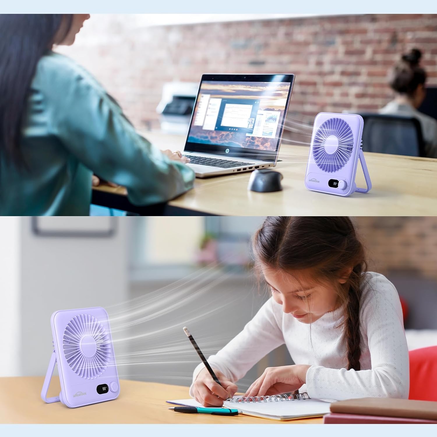WHATOOK Small Desk Fan Personal Fans: 5000mah 25 Hours Battery Office Quiet Mini Desktop Fan Portable Rechargeable Travel Essentials (Purple, 2000 mAh) - Image 2