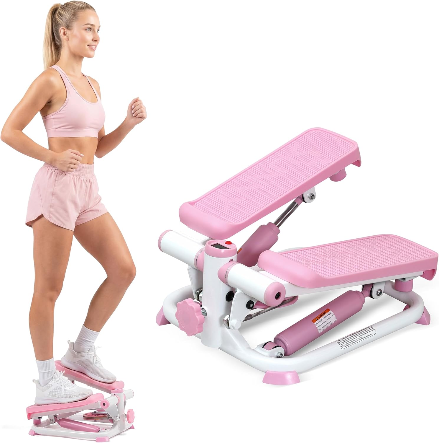Sunny Health & Fitness Mini Steppers with Digital Monitor and Resistance Bands, Compact Low-Impact Cardio Machines for Home Workouts