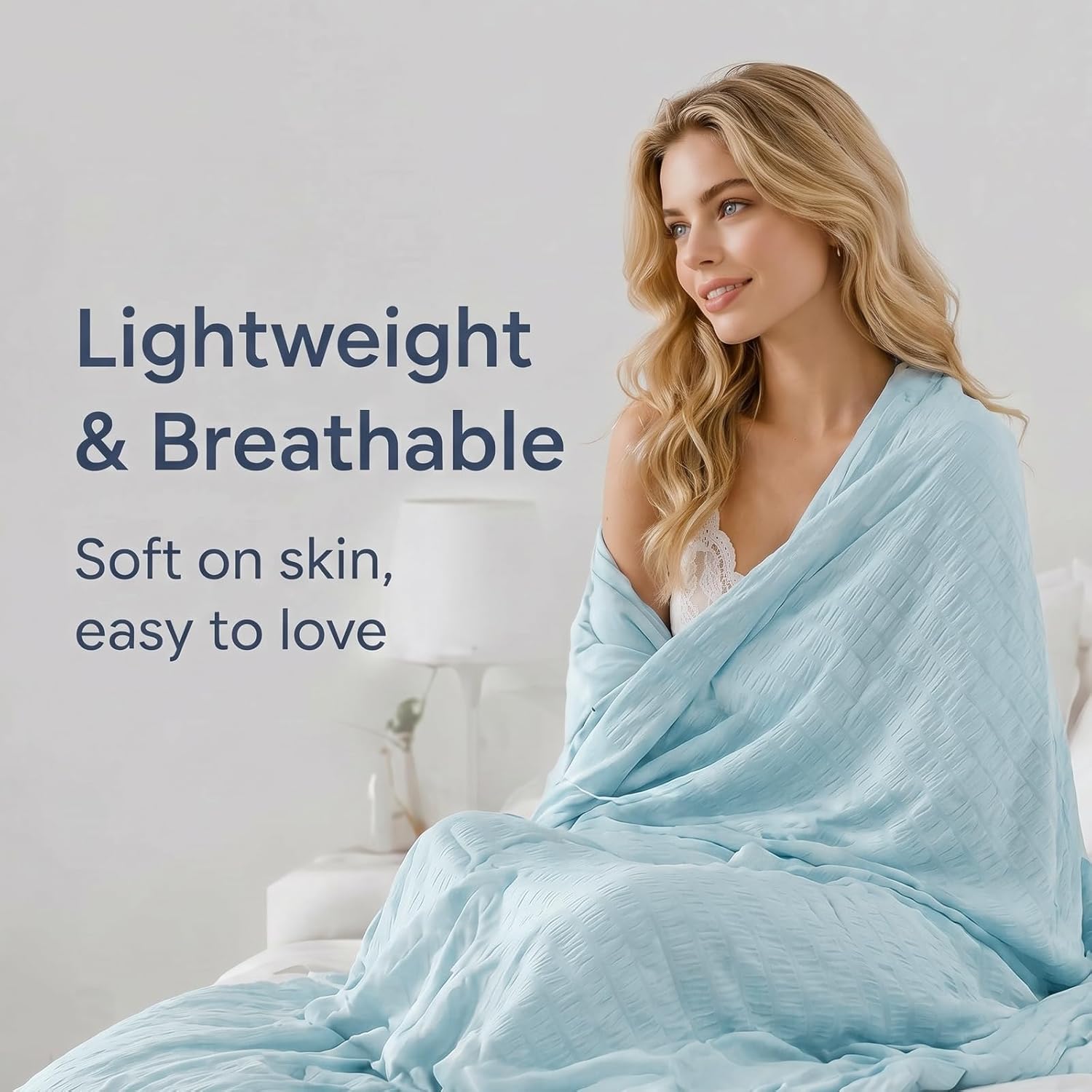Cooling Comforter King Size 104"x90", Seersucker Reversible Lightweight Summer Comforter, Q-Max>0.4 Breathable Cooling Blanket for Hot Sleepers Night Sweats & Menopause, All Season Bedding, Blue - Image 6