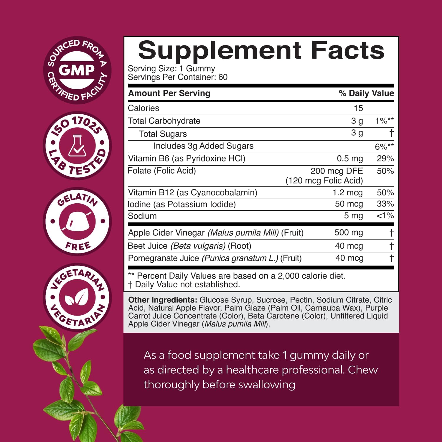 Apple Cider Vinegar Gummies with Mother - Cleanse & Detox ACV Gummies for Weight Loss, Gut Health, Bloating, Metabolism & Energy Support - ACV with Mother with B12 Vitamin, B6 & Pomegranate - 60 Ct - Image 3
