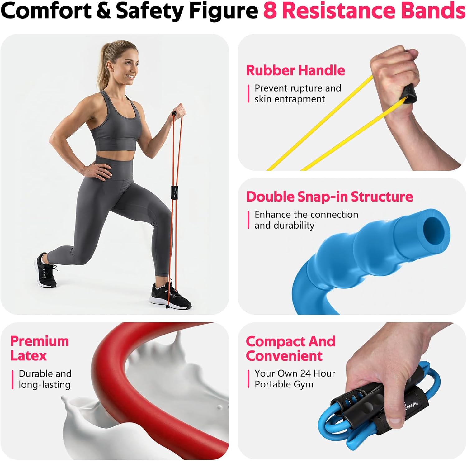 RENRANRING Figure 8 Fitness Resistance Bands with Handles - Exercise Tube Band Set of 3 for Arm and Shoulder Stretch, Rope 8 Word Elastic for Women and Men - Image 5