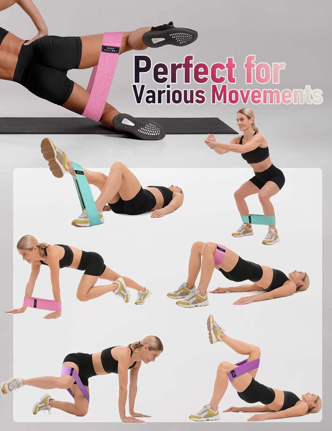 Resistance Bands for Working Out Hip and Legs, Fabric Booty Bands Set, Widen Exercise Bands for Women Men, Pilates Stretch Yoga Starter Set - Image 5