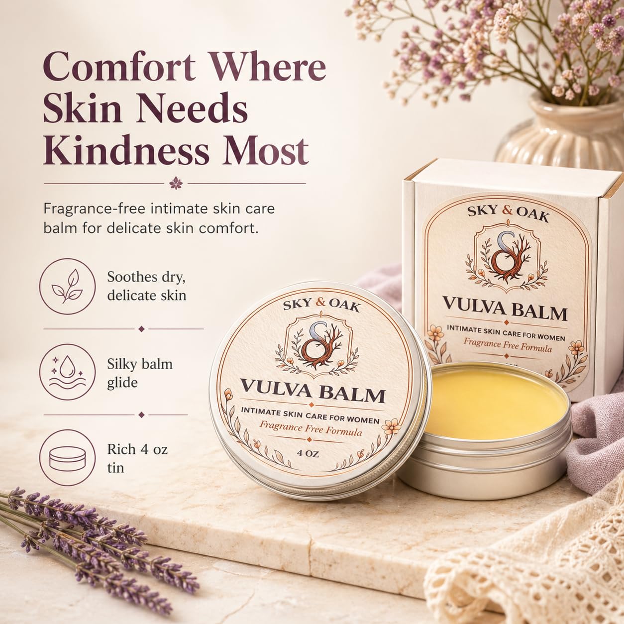 Vulva Balm for Women – Premium Intimate Skin Care, Fragrance Free Vaginal Moisturizer, Soothes Dryness, Itching & Irritation, 4 oz Full Size - Image 7