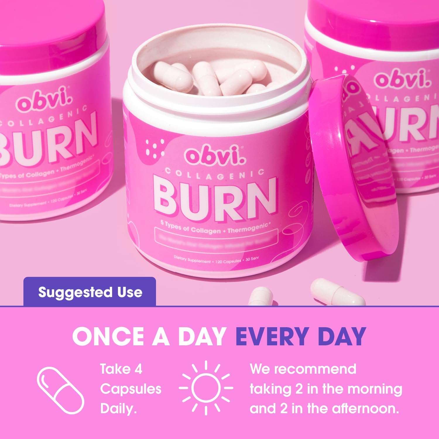 Obvi Collagenic Burn | Hydrolyzed Collagen Peptides + Green Tea Extract Supplement | Supports Metabolism & Daily Wellness | with Biotin, B12 & BioPerine | 30 Servings | 120 Capsules - Image 5