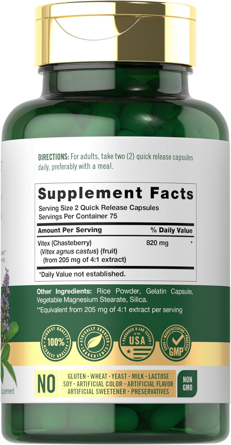 Carlyle Vitex Chasteberry Supplement | 150 Capsules | Vitex Agnus-Castus Fruit for Women | Non-GMO, Gluten Free - Image 2