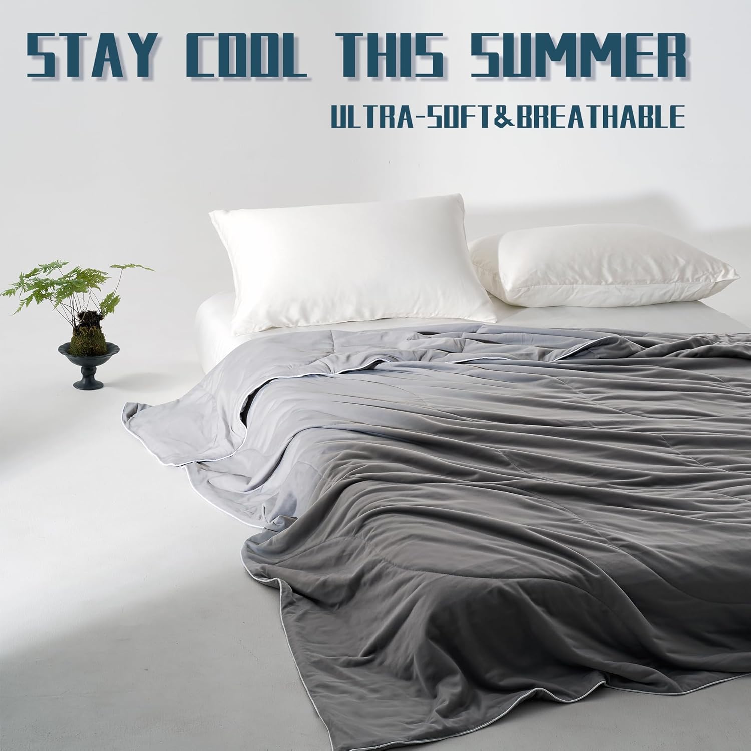 DOWNCOOL Cooling Comforter Queen Size, Grey Cooling Blanket for Hot Sleeper, Lightweight & Breathable Blanket for Night Sweats,Dual-Side Cooling Summer Bedding,90"X90" - Image 9