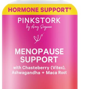 Pink Stork Menopause Support for Women - Hot Flash, Mood, Sleep, Weight, Cortisol & Hormonal Balance - Vegan, Estrogen-Free Perimenopause Relief - Ashwagandha, Maca - 60 Capsules