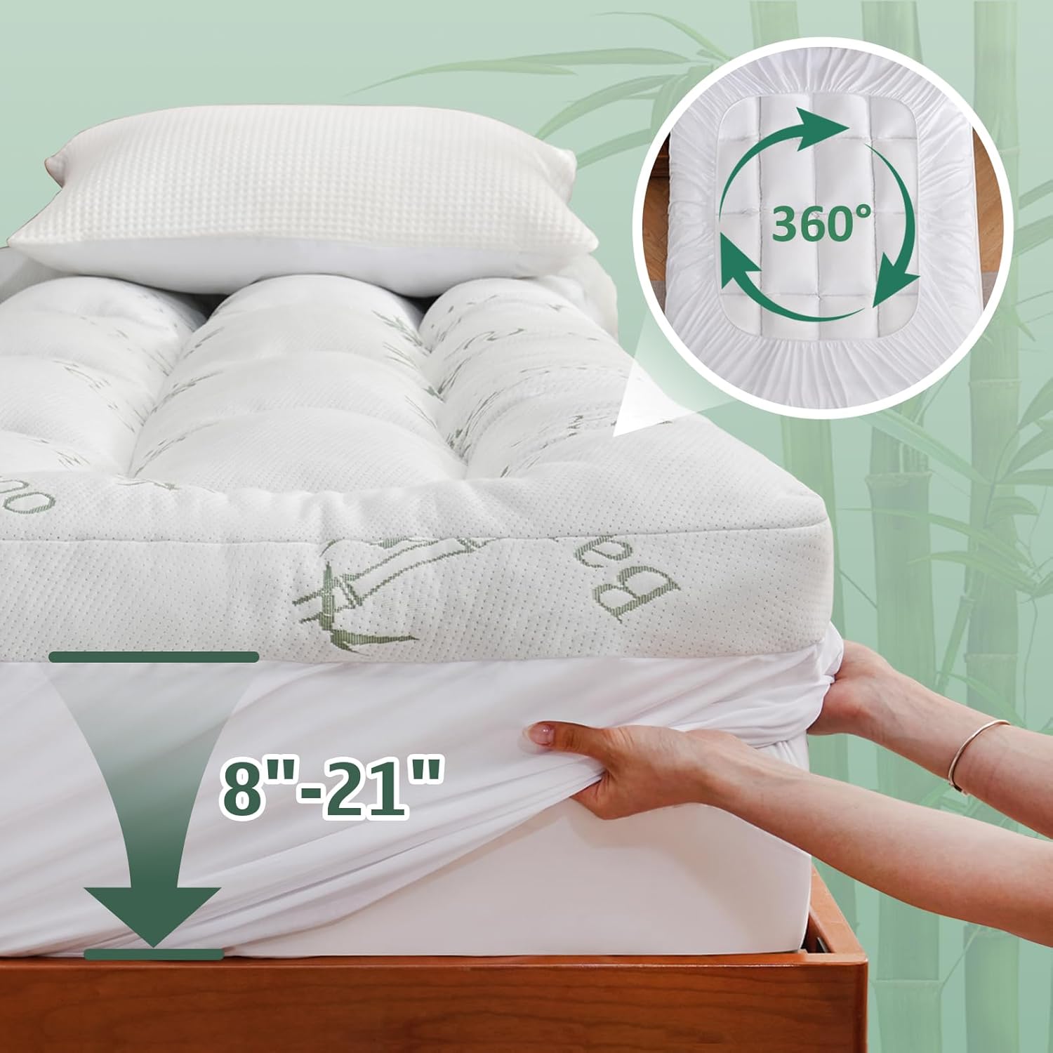 DOWNCOOL 3 Inch Queen Mattress Topper – Cooling Memory Foam Mattress Topper for Back Pain Relief, Breathable Bamboo Viscose Air Layer, 1600 GSM Fill, Deep Pocket Fits 8–21 Inch - Image 6