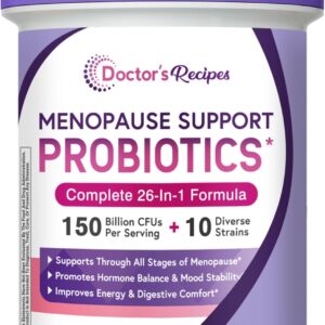 Doctor's Recipes Menopause Supplements for Women, Probiotics 150 Billion CFU, Black Cohosh for Menopause Hot Flashes, Ashwagandha, Dong Quai, Supports Mood, Energy, Hormone Balance, 60 Capsules