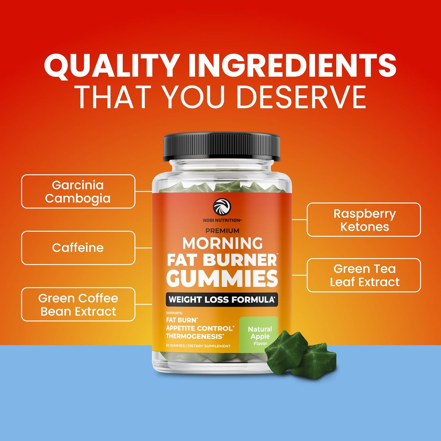 Morning Fat Burner Gummies | Weight Loss for Women & Men | Appetite Suppressant & Metabolism Booster | Thermogenic Belly Fat Burner with Green Tea, Garcinia, Green Coffee Bean & More | 60 Gummies - Image 3