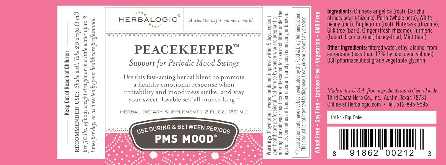 Herbalogic - Peacekeeper Liquid Herb Drops - Reduces PMS Related Mood Swings - Based on the Traditional Chinese Formula Xiao Yao San with Added Herbs for Mood Support - Contains Turmeric - 2 Fl. Oz. - Image 2