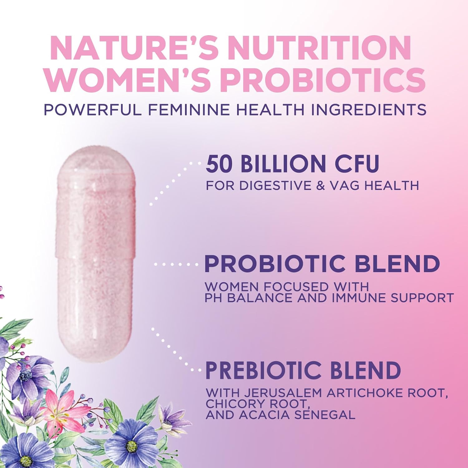 Probiotics for Women - Probiotic Blend 50 Billion CFU Per Cap - 16 Feminine Health Strains Women's Probiotic - Prebiotic for Vaginal PH Balance, Urinary UT Health Support - Bottled USA - 60 Capsules - Image 3
